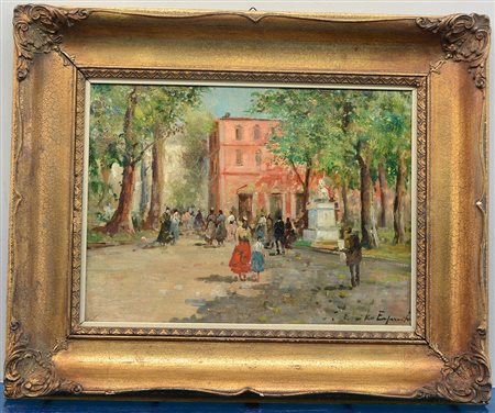 Esposito "Scorcio di parco con figure" olio su tela (cm 30x40)firmato in...