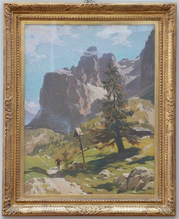 Anton Bennewitz 1888 "Scorcio di montagna" olio su cartone (cm 71x54) Firmato...