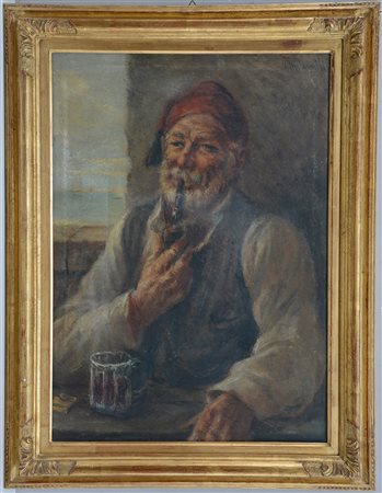 Maldarelli Giuseppe (Napoli 1885- 1958)"Pescatore", olio su tela (cm 70x50)...