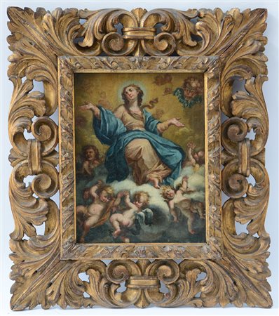 Scuola del sec. XVIII "Assunzione della madonna in cielo" (cm 24 x35) In...