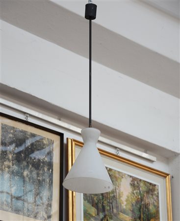 Lampadarietto a una luce con paralume in vetro incamiciato lattimo e fusto in...