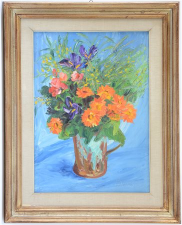 Caselli "Vaso di fiori", olio su tela (cm 70x50) firmato in basso a destra,...