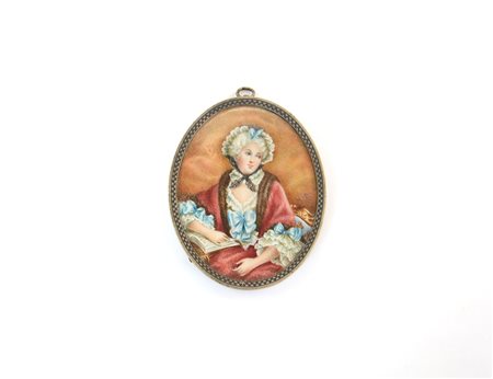 Ignoto, inizio sec. XX "Gentildonna con libro" miniatura ovale su vaorio (cm...