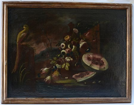 Scuola napoletana del secolo XVIII - "Natura morta en plein air", olio su...