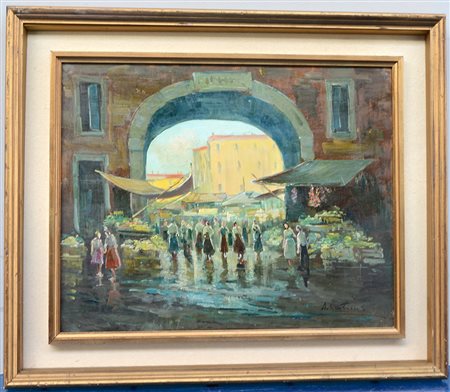 Sartini "Scena di mercato" olio su tela (cm 40x50) firmato in basso a destra....