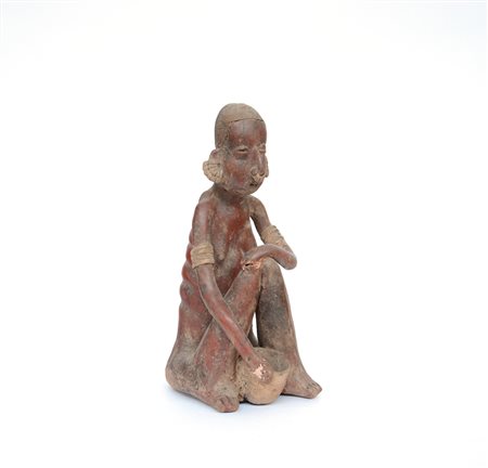 Arte etnica scultura in terracotta raffigurante figura seduta con vaso (h cm...