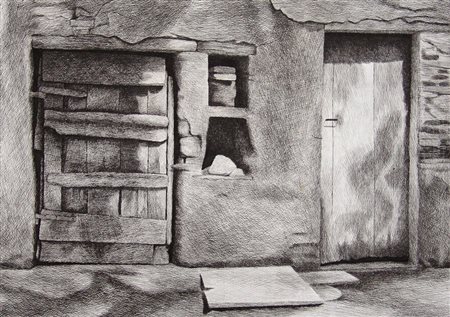 Janet Shapero 1953, Boston - [U.S.A.] Contrasting doors acquaforte 35x50 cm...