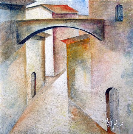 Alvaro Peppoloni 1951, Spello (Pg) - [Italia] Vicolo retouche su tavola 40x40...