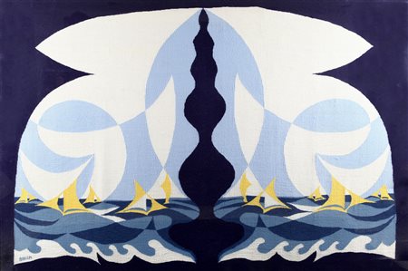 GIACOMO BALLA (1871-1958) Linee di forza di mare arazzo esemplare 6/15 cm...