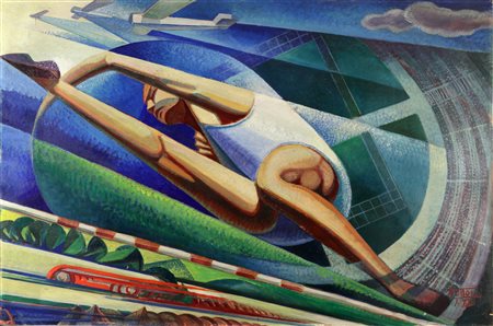 GERARDO DOTTORI (1884-1977) Saltatore con l'asta 1934 tempera su tavola...