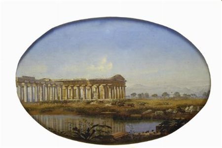 Henry Murch (1824 - 1890) PAESTUM, 1864 Olio su tela, cm. 33,5x50,6 Sigla e...