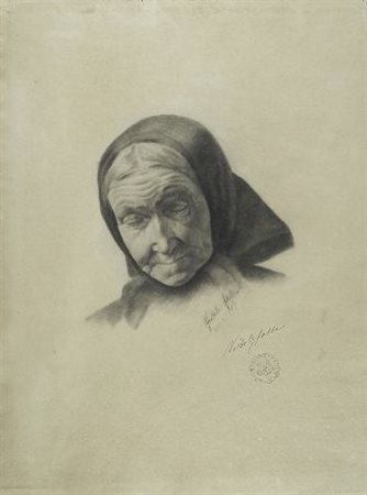 Adele Micheli TESTA DI VECCHIA, 1898 Carboncino su carta, cm. 58x43 Firma e...