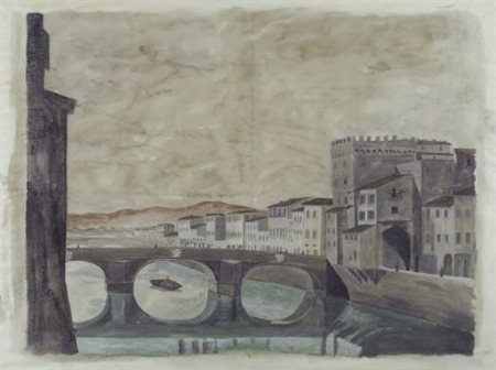 Fabio Borbottoni (Firenze, 1820 - 1901) PONTE A SANTA TRINITA E ARCO DEMOLITO...