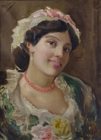 Federico Andreotti (Firenze, 1847 - 1930) RITRATTO DI RAGAZZA Olio su tela,...