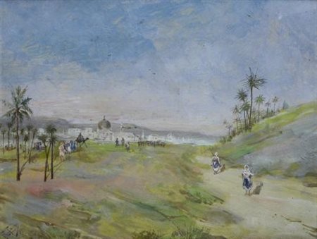 Giulio Fortunato Faini (Firenze, 1869 - 1952) PAESAGGIO ARABO, 1911 Olio su...