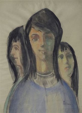 Silvio Polloni (Firenze, 1888 - 1972) VOLTI FEMMINILI, 1935 Acquarello su...