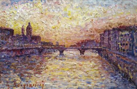 Guido Borgianni (New York, 1915 - Firenze, 2011) PONTE SULL’ARNO Olio su...