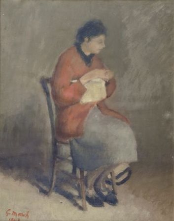 Giovanni March (Tunisi, 1894 - Livorno, 1974) DONNA CHE RICAMA, 1943 Olio su...