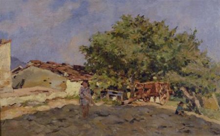 Carlo Domenici (Livorno, 1898 - 1981) CAMPAGNA Olio su compensato, cm. 35,5x56