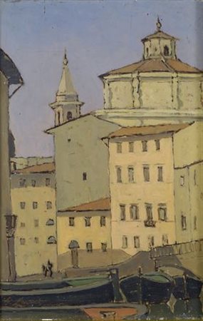 Giovanni Lomi (Livorno, 1889 - 1969) VECCHIA VENEZIA Olio su tavoletta, cm....