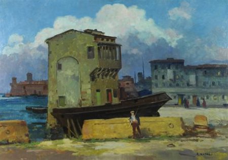 Renato Natali (Livorno, 1883 - 1979) VECCHIO CANTIERE Olio su faesite, cm....