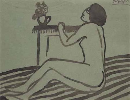 Ubaldo Oppi Bologna 1889 – Vicenza 1942 Nudo di donna seduta sul letto...