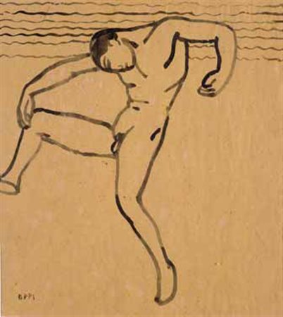 Ubaldo Oppi Bologna 1889 – Vicenza 1942 Uomo nudo che danza sulla spiaggia...