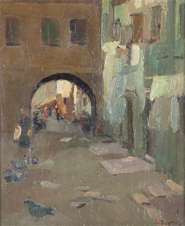 BOETTO GIULIO Torino 1894 - 1967 "Borgo di Saluzzo" 23x19 olio su cartone...