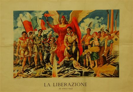 MELANDRI L. "La Liberazione" 25 Aprile 1945 50x70 manifesto litografico...