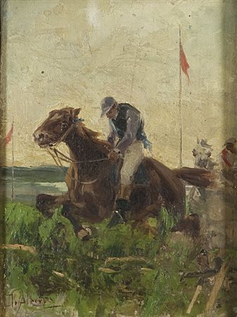 DE ALBERTIS SEBASTIANO Milano 1828 - 1897 "Fantini a cavallo" 17,5x12,5 olio...