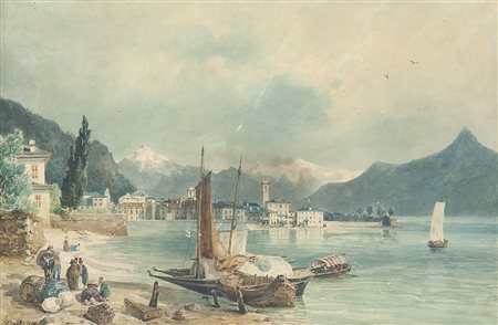 RICCARDI LUIGI 1808-1877 "Il porto di Menaggio sul Lago di Como" 1835 25,4x39...