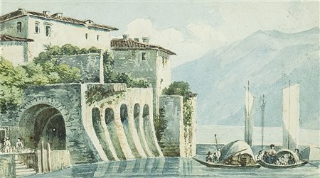 JUILLERAT JACQUES HENRI 1777-1860 "Villa sul Lago di Como" 6,2x11,1...