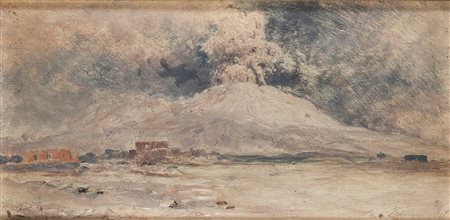 ALLASON SILVIO Torino 1845 - 1912 "Il Vesuvio" 1906 14,5x28,5 olio su...