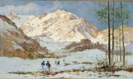 GHEDUZZI CESARE Crespellano (BO) 1894 - 1944 Torino "Monte Rosa" 27x44 olio...