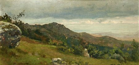 CALDERINI MARCO Torino 1850 - 1941 "Paesaggio collinare" 16/07/1886 17x34,5...