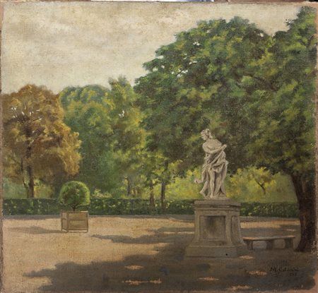 CALDERINI MARCO Torino 1850 - 1941 "Veduta dei Giardini Reali con statua"...