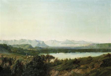 CAMINO GIUSEPPE Torino 1818 - 1890 Caluso (TO) "Lago di Candia" 55x79,5 olio...