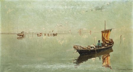 FRAGIACOMO PIETRO Trieste 1856 - 1922 Venezia "Venezia" 40x72 olio su tela...