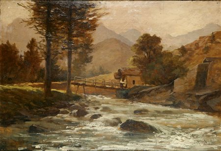 RODA LEONARDO Racconigi (CN) 1868 - 1933 "La Stura a Balme" 1905 32,5x48 olio...