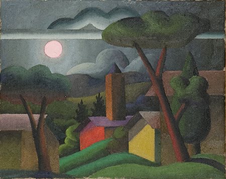 SALVO Leonforte (EN) 1947 "Luna rossa" 40x50 olio su tela Opera firmata ed...