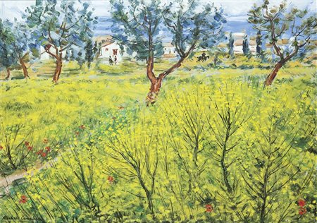 CASCELLA MICHELE Ortona (CH) 1892 - 1989 Milano "Ginestre a primavera" 50x70...