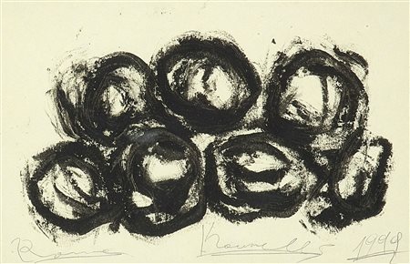 KOUNELLIS JANNIS Grecia 1936 "Senza titolo" Roma 1999 13x20 catrame su carta...