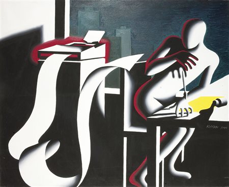 KOSTABI MARK USA 1960 "Fax attack" 1990 111x137 olio su tela Opera firmata e...