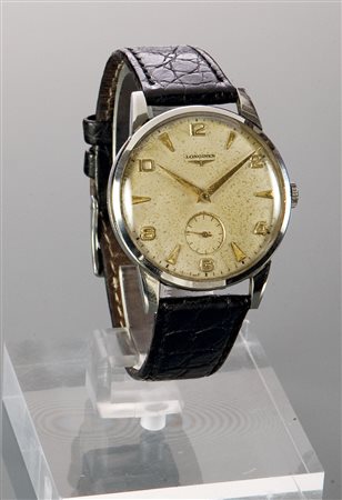 LONGINES Solo tempo, anni 50 Diam. 36 Cassa in acciaio; quadrante con indici...