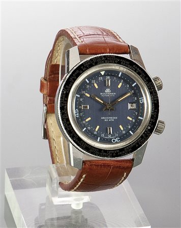 BUCHERER Solo tempo, anni '70 Diam. 43 Cassa in acciaio in tre corpi, con...