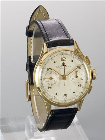 BAUME & MERCIER Cronografo a due contatori, anni '50, Diam 37 Cassa in oro...