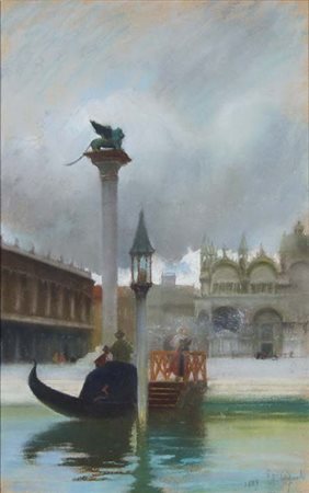 BRUGNOLI EMANUELE Bologna 1859 - Venezia 1944 Piazza San Marco 1889 pastelli...