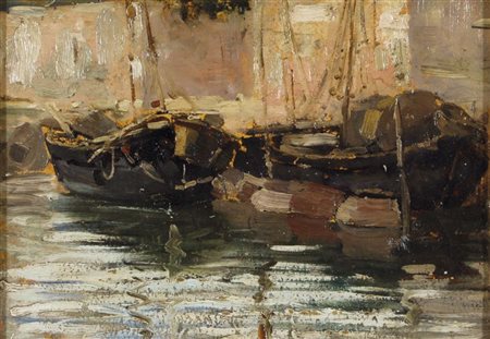 CIARDI GUGLIELMO Venezia 1842 - 1917 Venezia Con Barche olio su cartone...