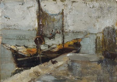 CIARDI GUGLIELMO Venezia 1842 - 1917 Venezia Con Barca olio su cartone...