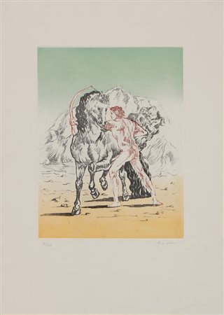 Giorgio DE CHIRICO Volos 1888 - Roma 1978 Arciere con cavallo, 1972 incisione...